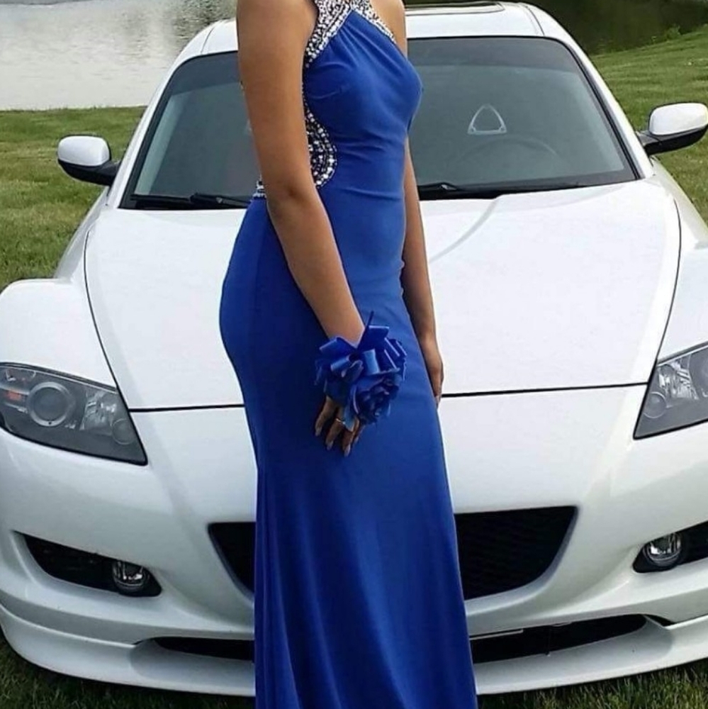 Royal Blue Long Dress With Sequence On Edges
